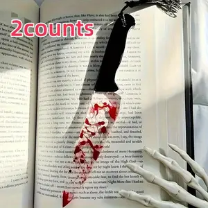 2-Pack Acrylic Blood Knife Bookmarks with Fringe, Festive Gothic Horror Novel Design, Durable Transparent Page Markers, Halloween Reading Bookmark, Halloween Gift