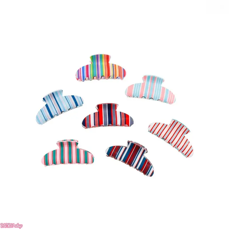 [WER21]Color Striped Large Hair Claw Clips for Women, Strong Grip Non Slip Shark Hair Jaw Clips, Multi Color Stripe Hair Accessories for Ponytail Bun Daily Summer Beach Hairstyle