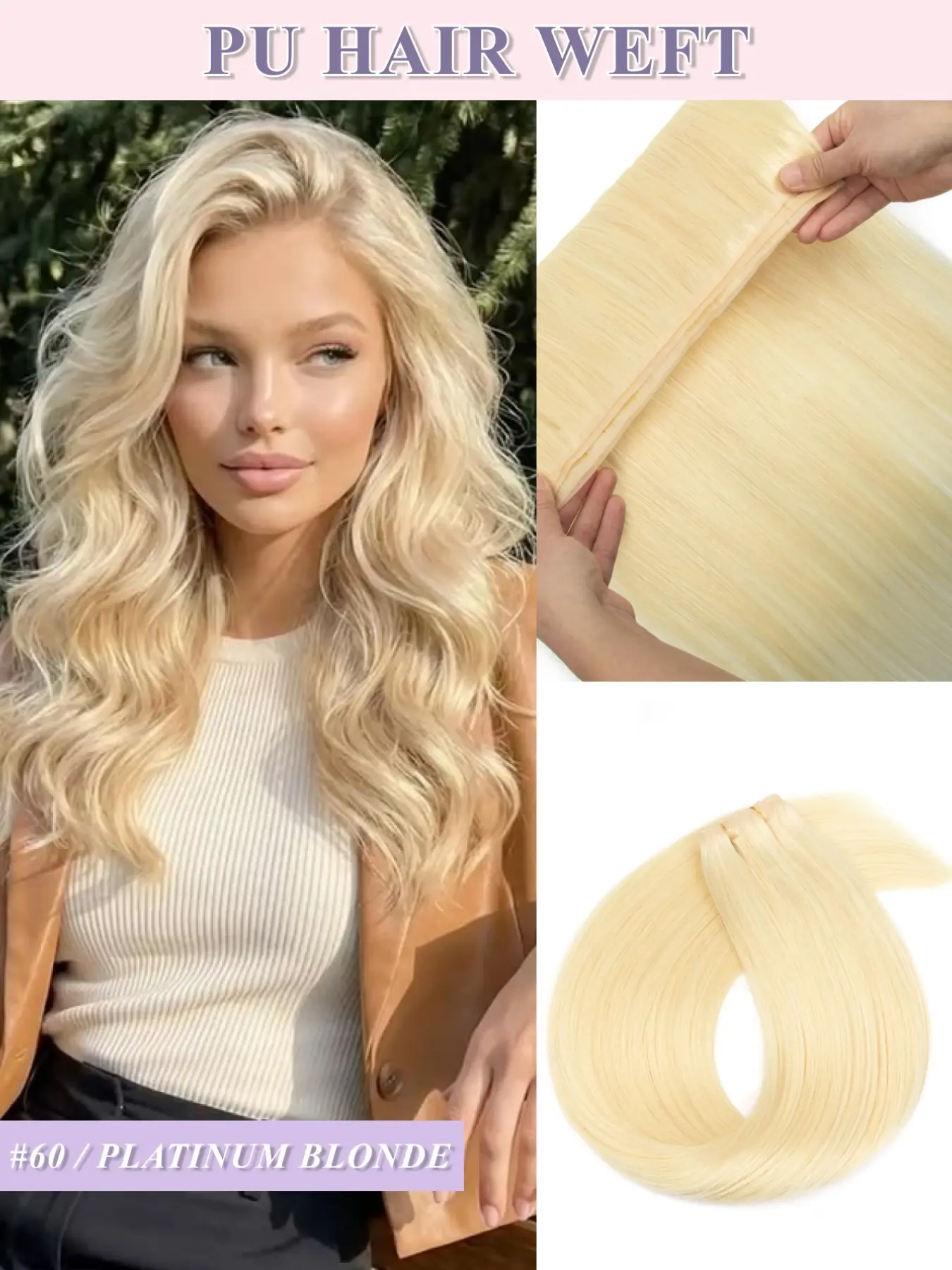 Seamless Invisible Tape Weft Human Hair Extensions, Invisible Glueless Extension, Long Tape PU Light Beige Weft Human Hair Bundles, Seamless Weft Hairpieces, Real Natural Straight Hair for Women 12-20 Inches Salon Quality
