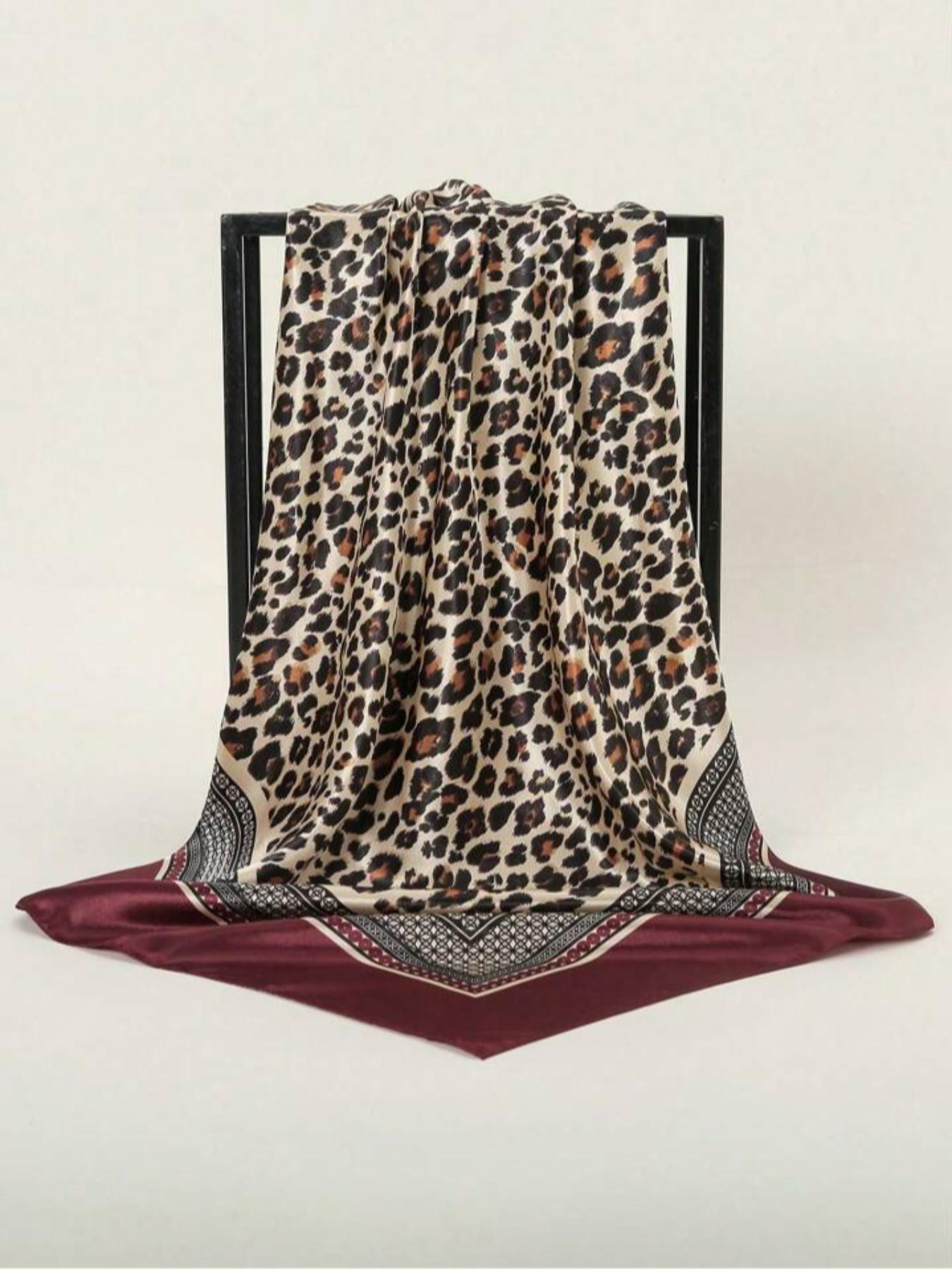 Women's Elegant Leopard Print Square Scarf, Soft Comfortable Multifunctional Scarf, Fashionable Hair Accessories for Women & Girls