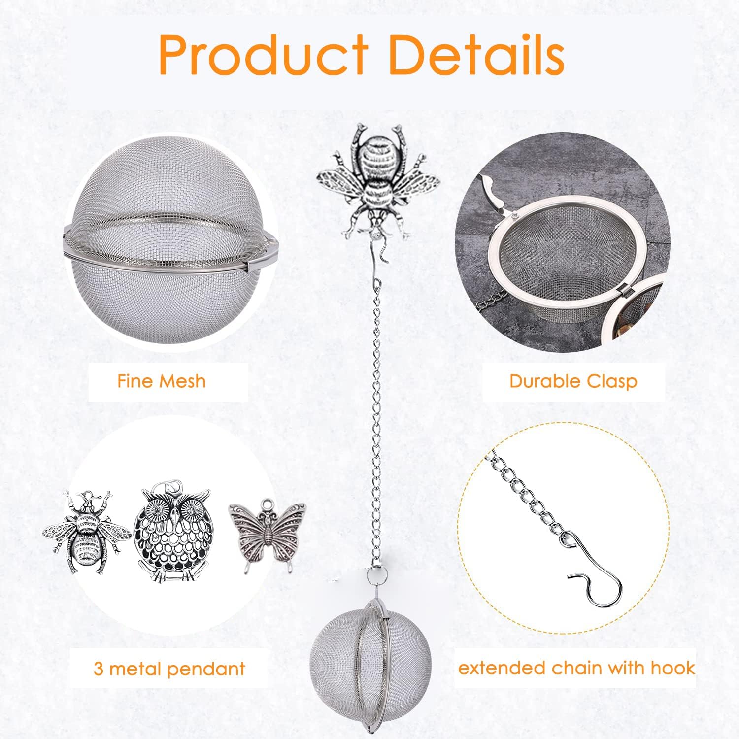 Infusers for Loose 3 Sets Infuser Loose Leaf Steeper Stainless Steel Ball Mesh Strainer Filters with Metal Pendant (Metal ) Infusers for Loose 3 Sets Infuser Loose Leaf Steeper Stainless Steel Ball Mesh Strainer Filters with Metal Pendant (Metal )