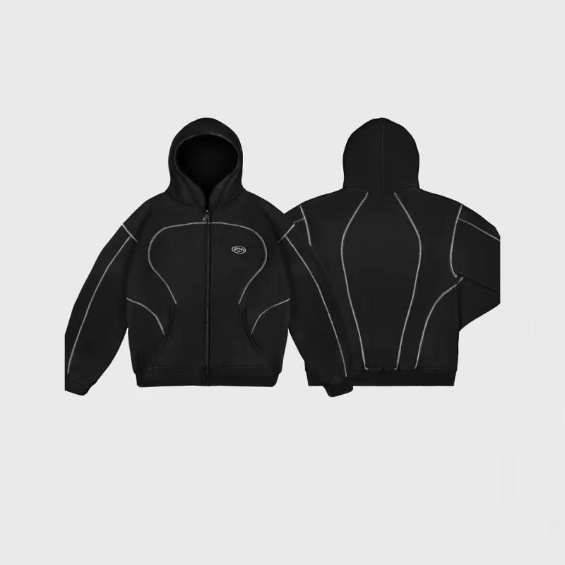 2026 Fashion Loose Sweatshirt and Sweatpants ,Hip Hop Street Style Unisex Zipper Hooded Jacket Set black logo