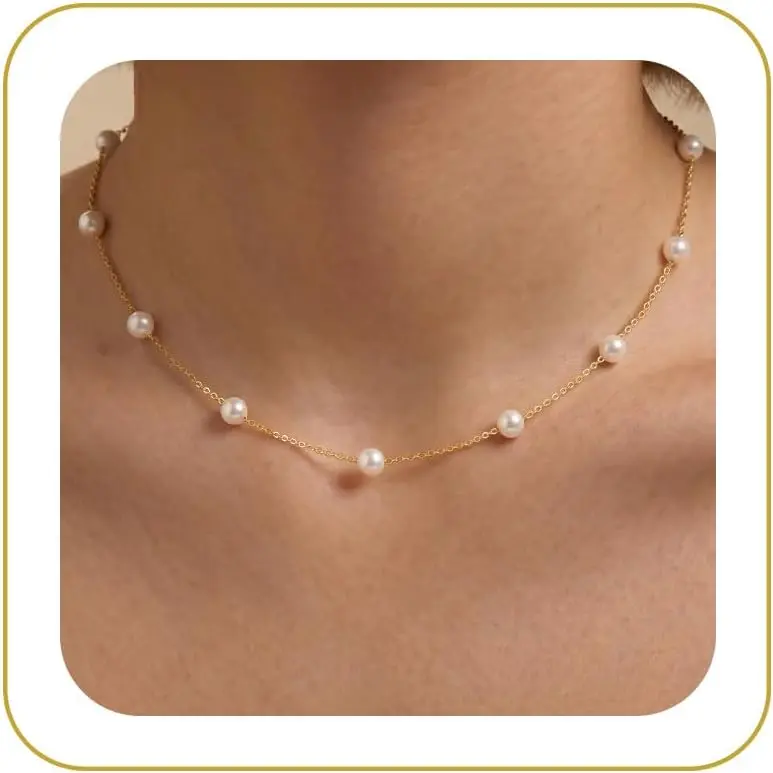 Chain Necklace for Women, Thin Beaded Wave Box Necklace | 14k  Plated Necklace,Dainty Simple Layered Choker Minimalist Link Chain Necklace,Trendy  for Women