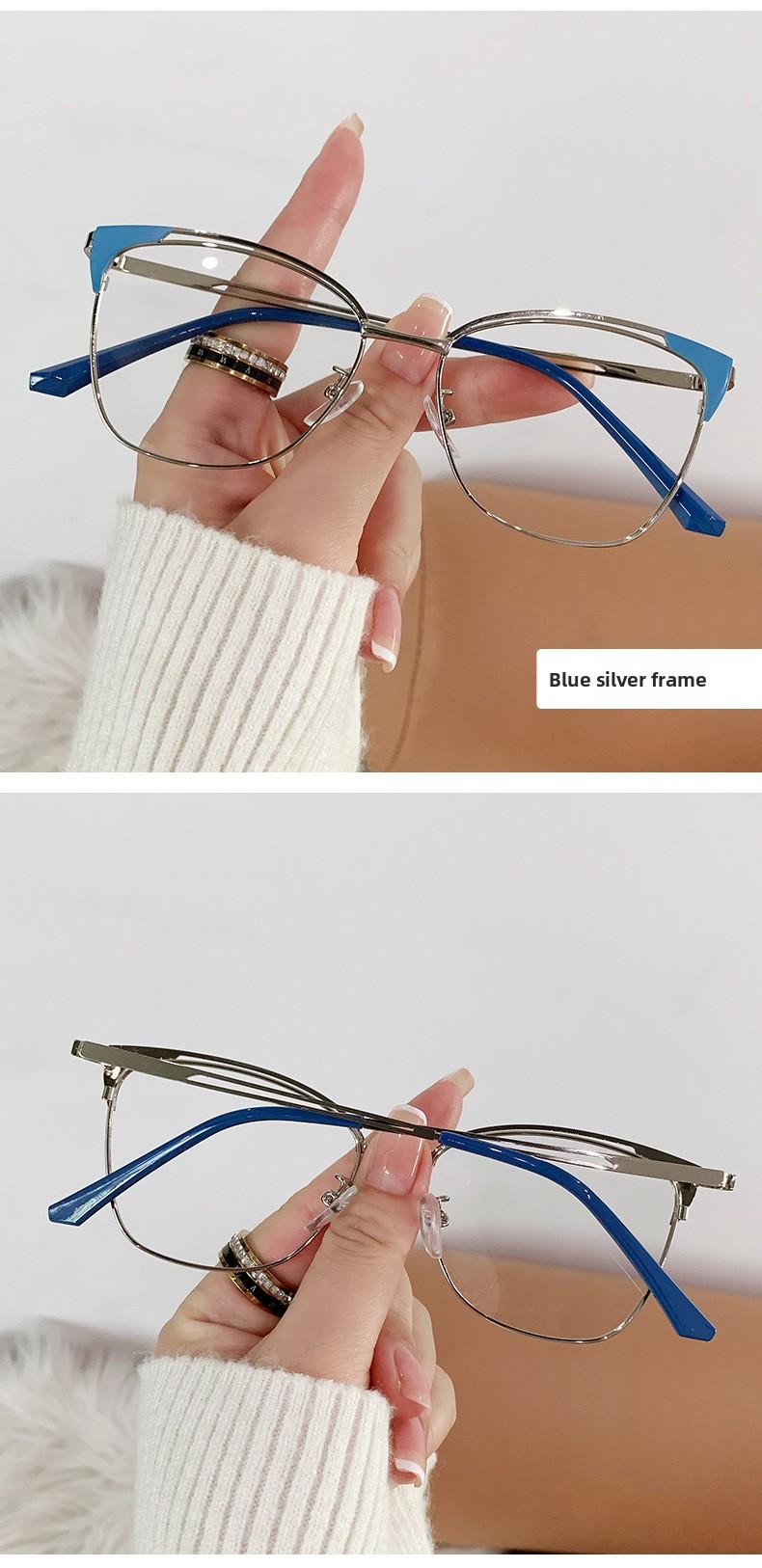 Fashionable new color-changing anti-blue light glasses, trendy metal hollow-out flat glasses frame, retro color-changing glasses