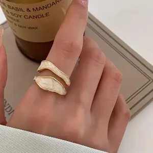Vintage White Enamel Metal Irregular Shape Geometric Open Adjustable Ring for Women Girl Fashion Jewelry Birthday Gifts