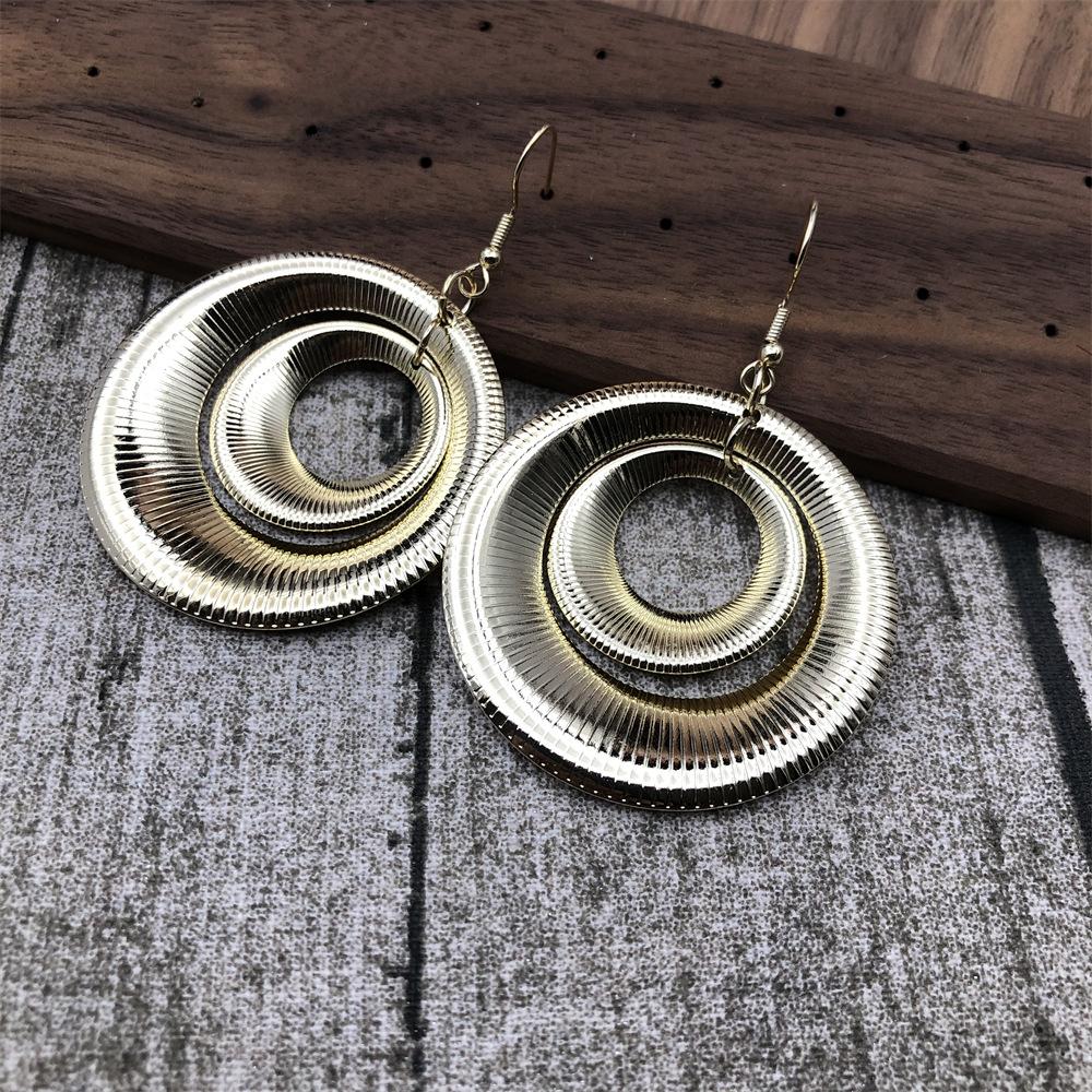 Layered Hollow Metal Hoops Geometric Double Circle Dangle Earrings | Bold Vintage Statement Design | Fashion Trendy Jewelry for Women | Lightweight & Eye-Catching Daily Wear | Perfect Valentine's Day Gift for Her
