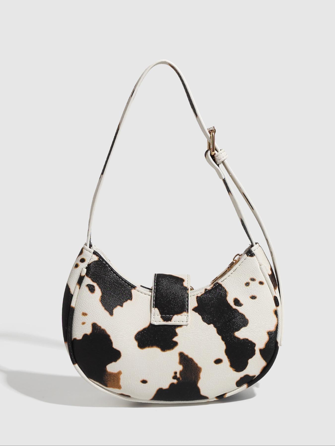 Women's Fashionable Cow Print Handbag, Casual Versatile Zipper Shoulder Bag for Daily Used, Trendy All-match Commuter Bag