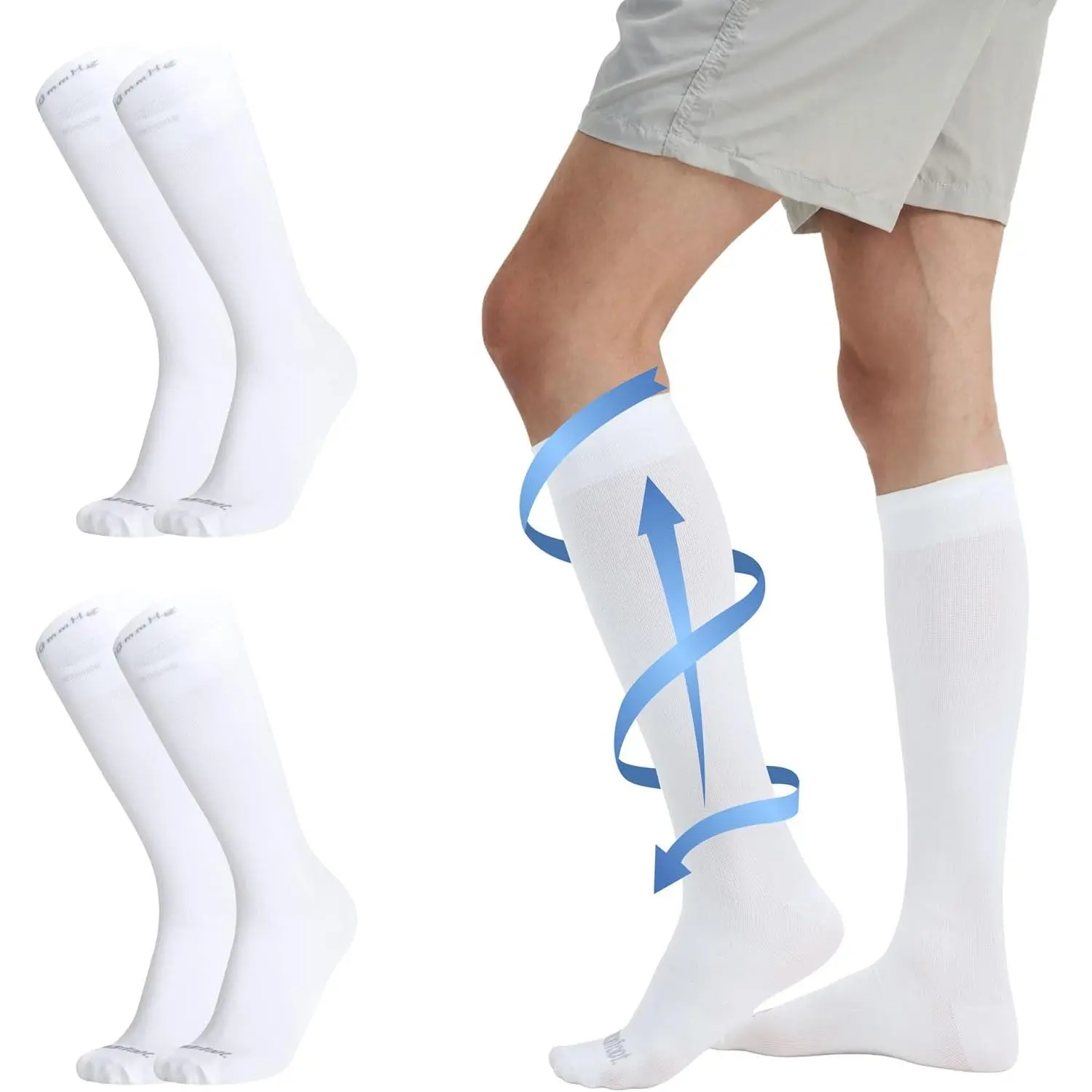Adults' 15-20 mmHg Compression Socks (3 Pairs) - Compression Stockings for Nurses, Athletic Use