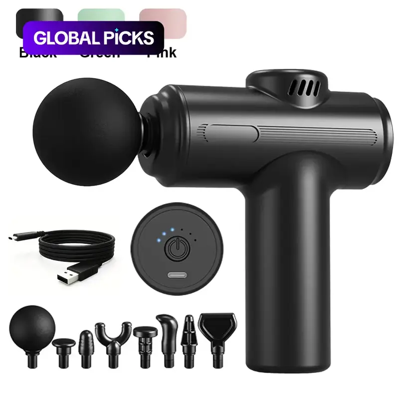 USB Rechargeable Handheld Electric Massager, Mini Muscle Massager with 8 Replaceable Heads, Professional Neck and Shoulder Relaxation Tool, Lightweight, Durable, Neck Shoulder Relaxer, Cordless Rechargeable Massagers #GLOBAL PICKS