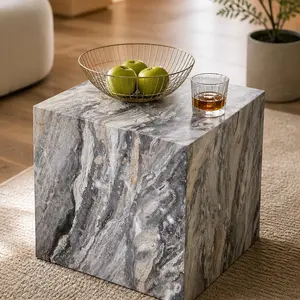 ARCH Modern MDF Coffee Table 15.7" Cube Square End Table with Grey Textured Pattern, Easy Assembly Living Room Furniture, Multiple Color Options Available, Black/Grey/Walnut/White Color Options, MDF Material, Product Dimensions: 15.70 W x 15.70 D x