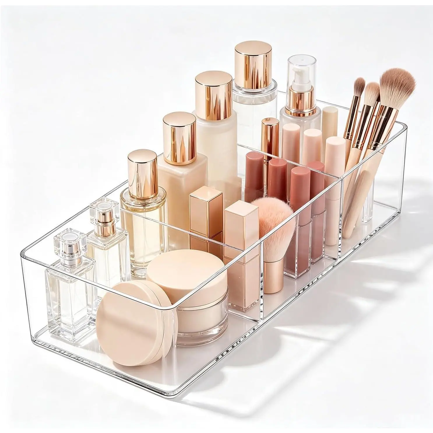 Makeup Organizer 3 Grid  Drawer  Bathroom Storage | Clear  stackable. Three slots store makeup and hair accessories, washable for drawers & countertops