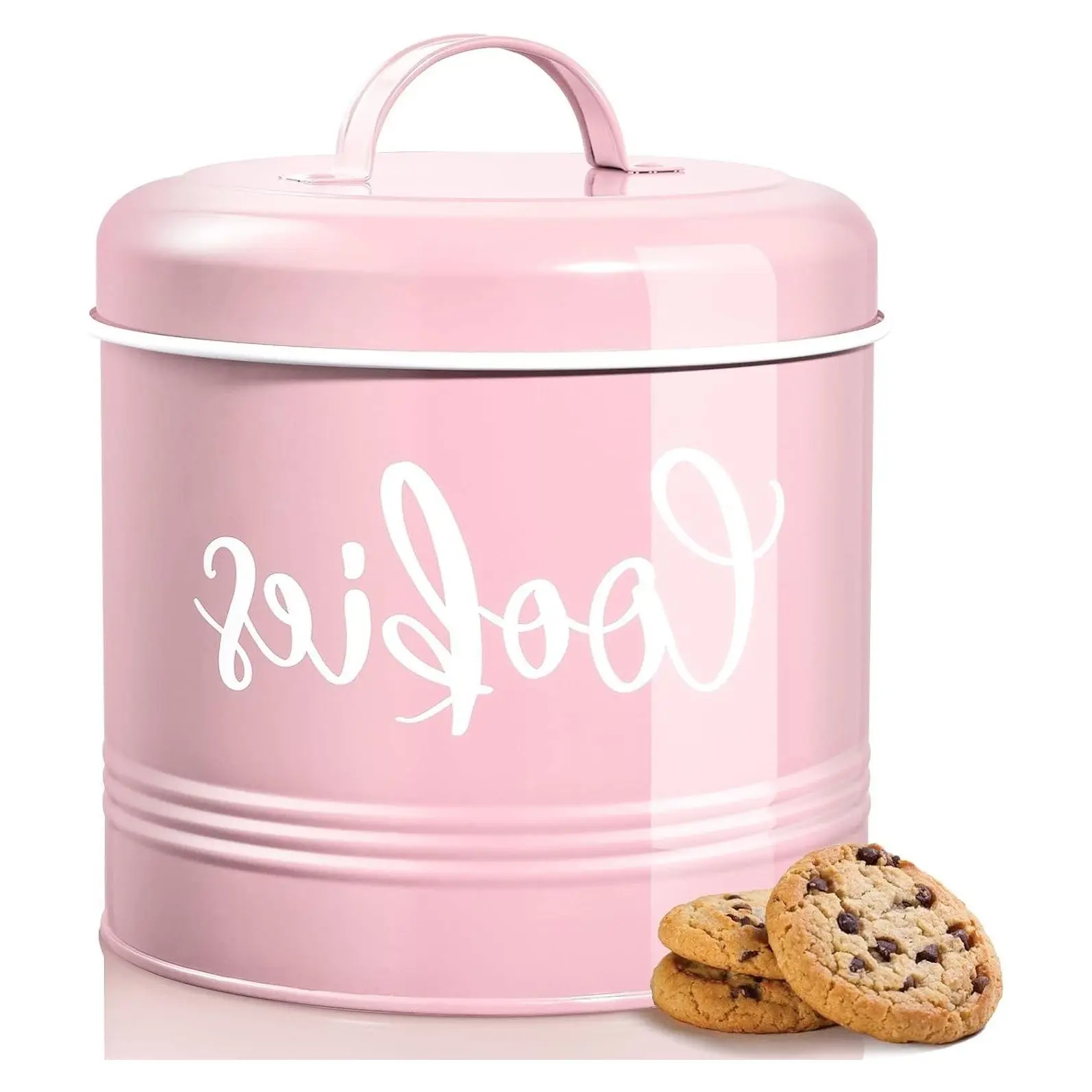 Pink Cookie Jar for Kitchen Counter, 1 Gallon Vintage Cookie Jar with Airtight Lid, Large Food Storage Container for Candy, Cookies, Dessert, Farmhouse Kitchen DecorGift
