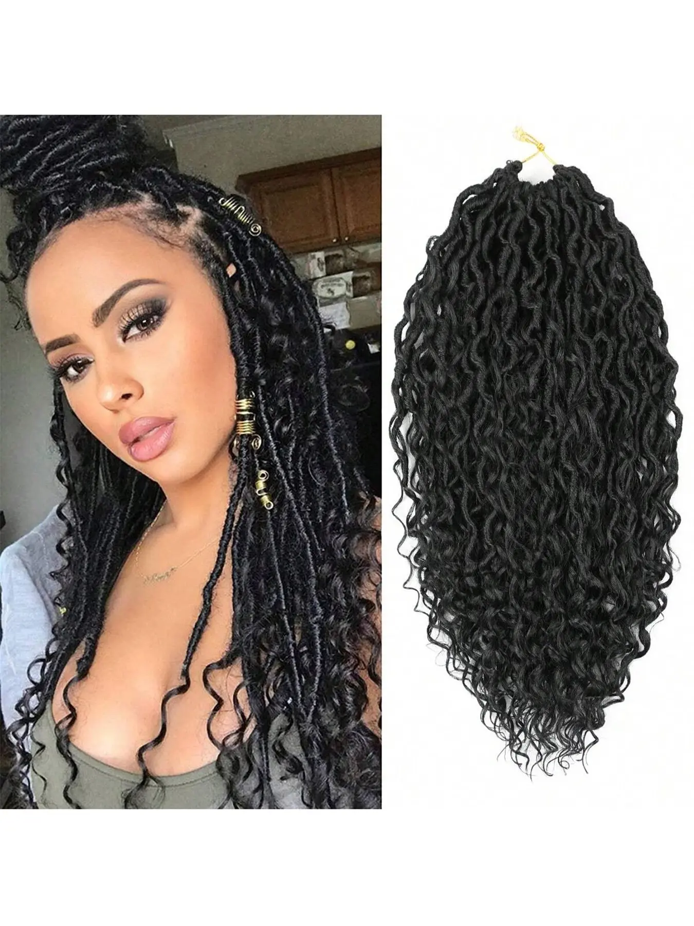 Curly Synthetic Locs, Synthetic Faux Locs, Crochet Hair; Black, Multiple Sizes; Goddess Locs, Crochet Hair; Hippie Locs, Synthetic Braids; Bohemian-Style Hair Extensions