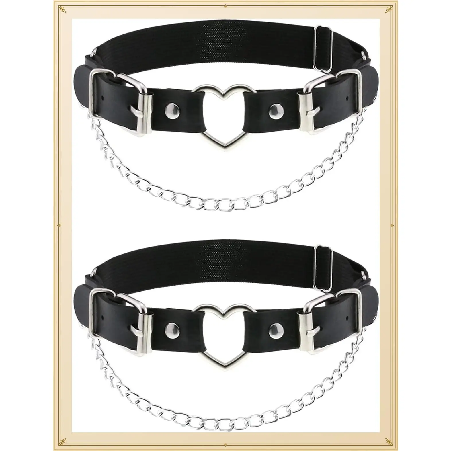 2PCs Leather Thigh Garters with Chains, Elastic Rock Heart Design for WomenGift