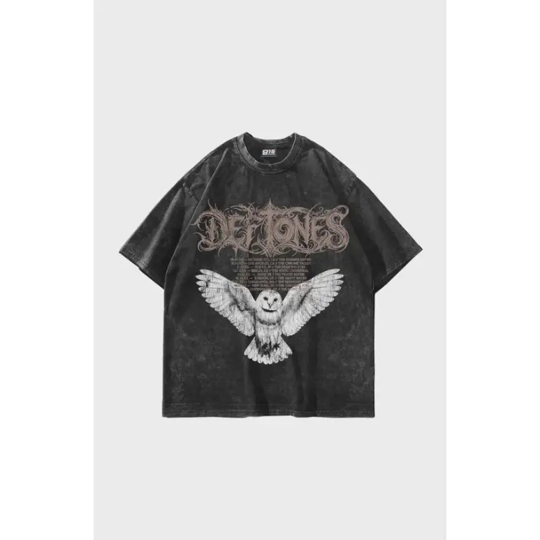 Owl Graphic Oversized T Shirt, Acid Wash Black Tee, Gothic Streetwear Shirt, Vintage Rock Style Tshirt, Unisex Alternative Top