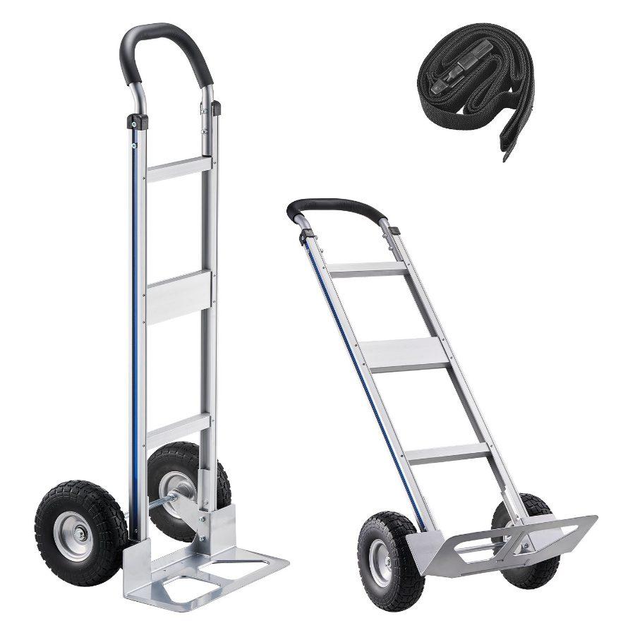 VEVOR Hand Truck, 500 lbs Load Capacity, Heavy-Duty Hand Truck Dolly with Non-Slip Wheels Handle, Aluminum Alloy Portable Trolley Dolly with Tie-down Strap for Moving Home, Office, Warehouse