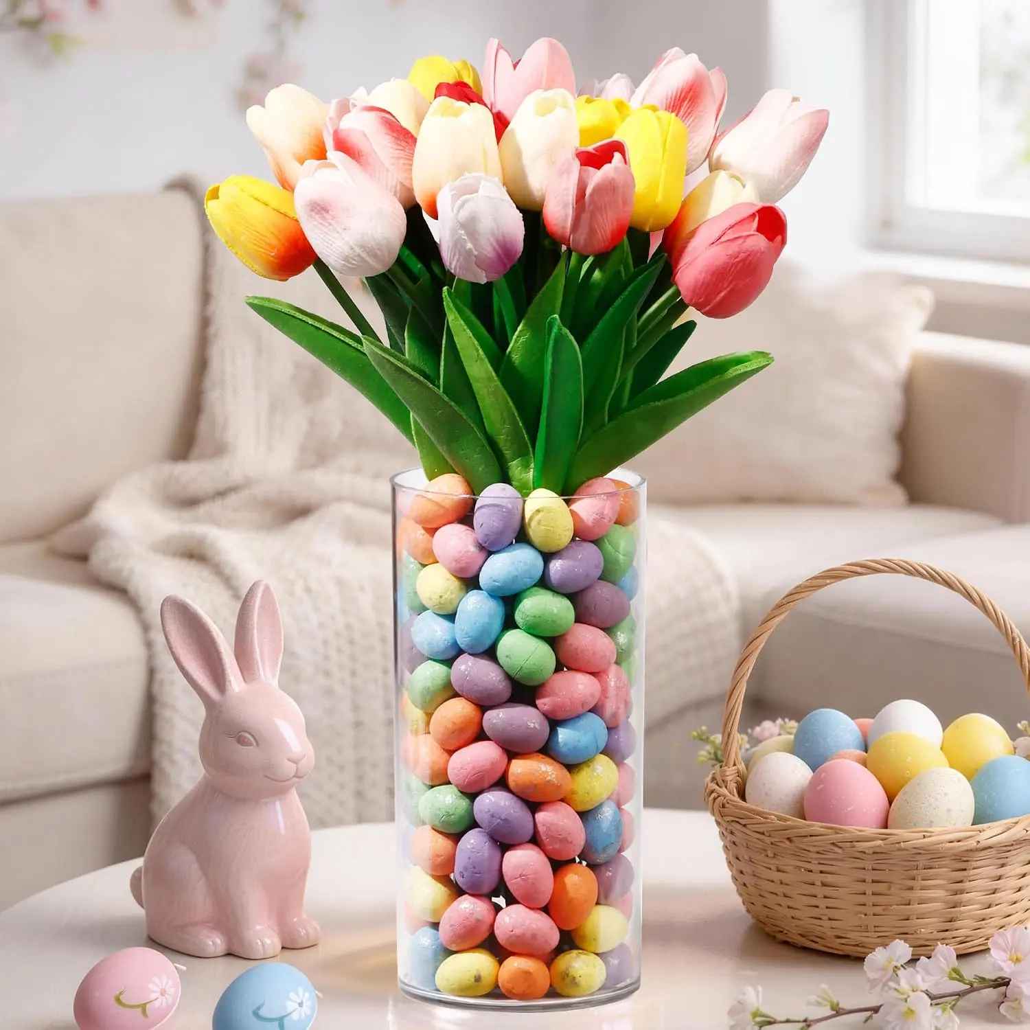 Easter Decorations-Vase in Vase and Approx 100 count Easter Eggs Filler, Vaseset  to Display,Spring Decorations for  Table (No )