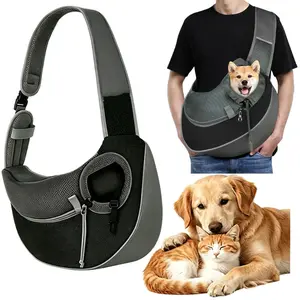 Pet Dog Sling Carrier, Hand Free Drawstring Dog Papoose with Adjustable Strap, Breathable Mesh Bag for Puppy Cat, Crossbody Satchel Dog Purse with Pocket for Outdoor, Pet Sling Carrier for Small Dogs & Cats – Hands-Free Puppy Carrier with Safety Hook, Lar