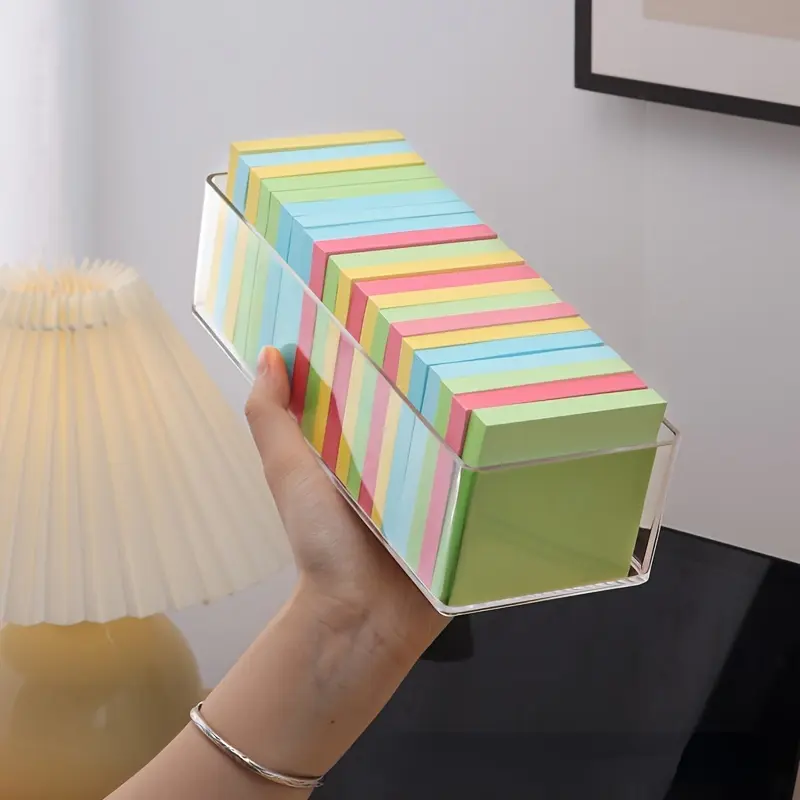 1pc Sticky Note Stationery Storage Box Clear Acrylic Sundries  Office Note Divided Multi-grid Shelf Sticky Note Holder for Desk Office Organizer