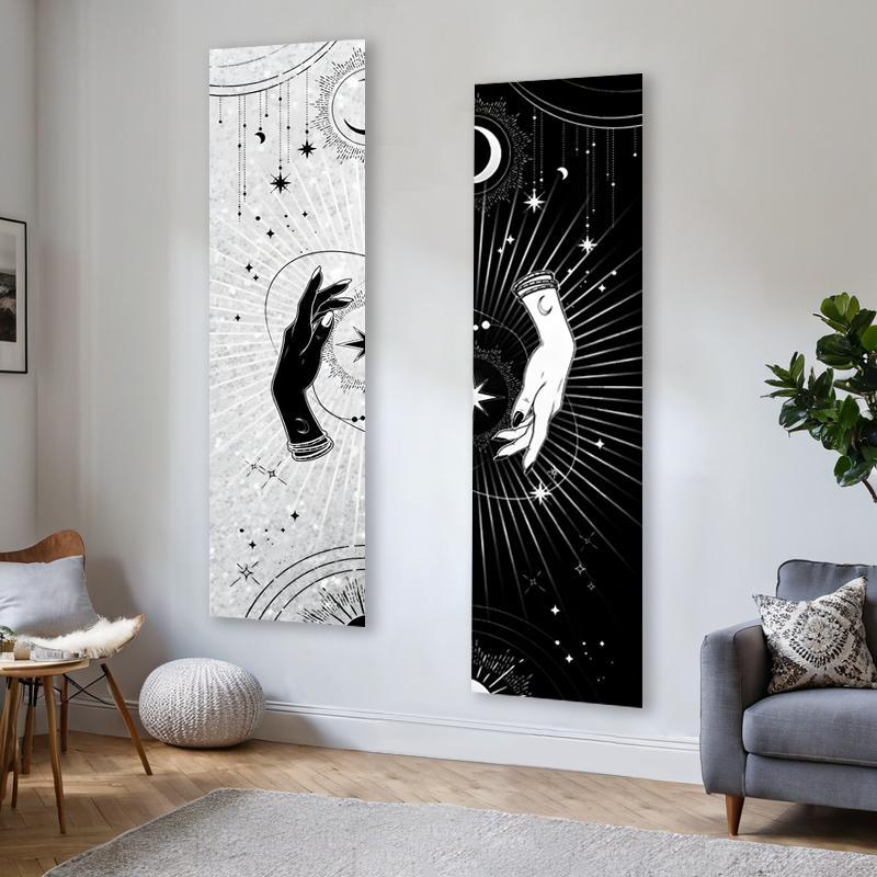 Tarot Card Pattern Vertical Banner Tapestry, 1 Count Stars & Sun & Moon Pattern Wall Hanging Tapestry, Aesthetic Art Tapestries for Bedroom Living Room, Decor, Durable Decorative Tapestry