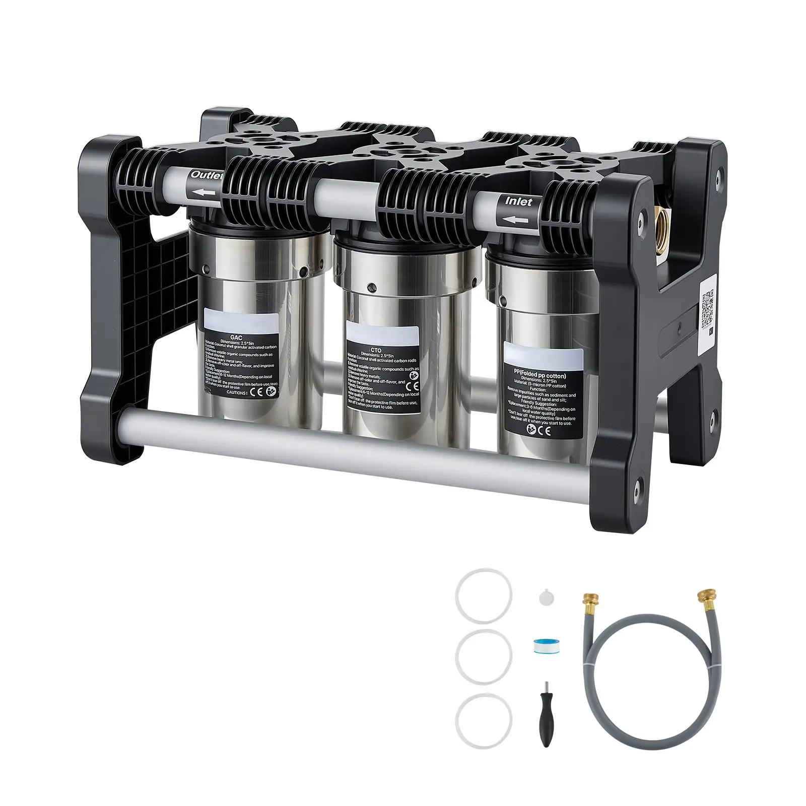 RV Water Filter System, 5-Micron 3 Stage Premium RV Water Filtration System with Three Cartridges and 3/4" Fitting for RVs & Campers, Reduces Sediment, Chlorine, Heavy Metals, Odors and More