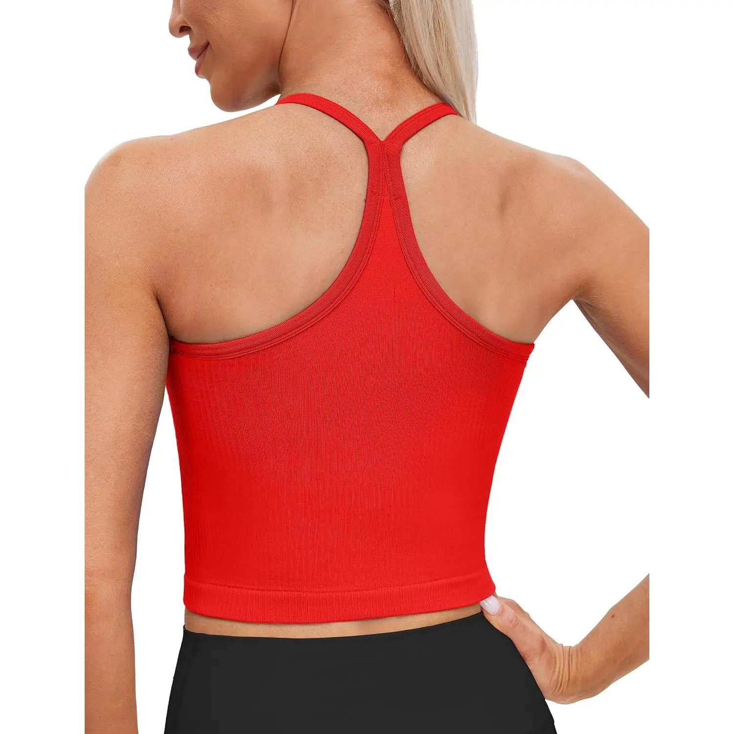 Maternity Seamless Y-Back Workout Tank Tops - Spaghetti Straps, Ribbed Padded Support, Longline Sports Bras, Maven PDD New Model Yoga Crop Tops, Racerback Tank Top