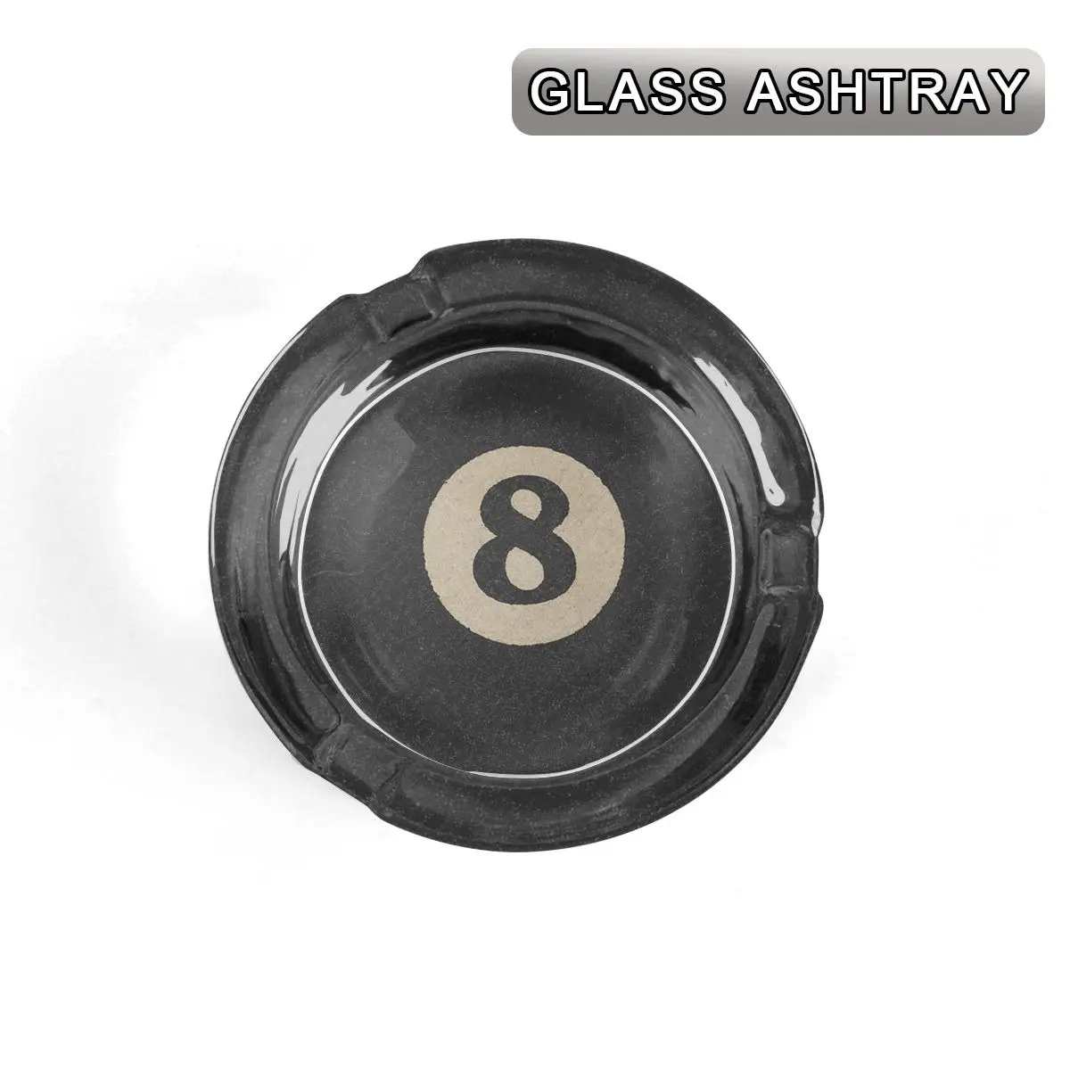 1 round glass ashtray with anti slip bottom pad, decorated with billiards ball size 8 pattern, suitable for homes, bars, game rooms, Tabletop decor - a Classic and practical ashtray designed for billiards and decoration enthusiasts