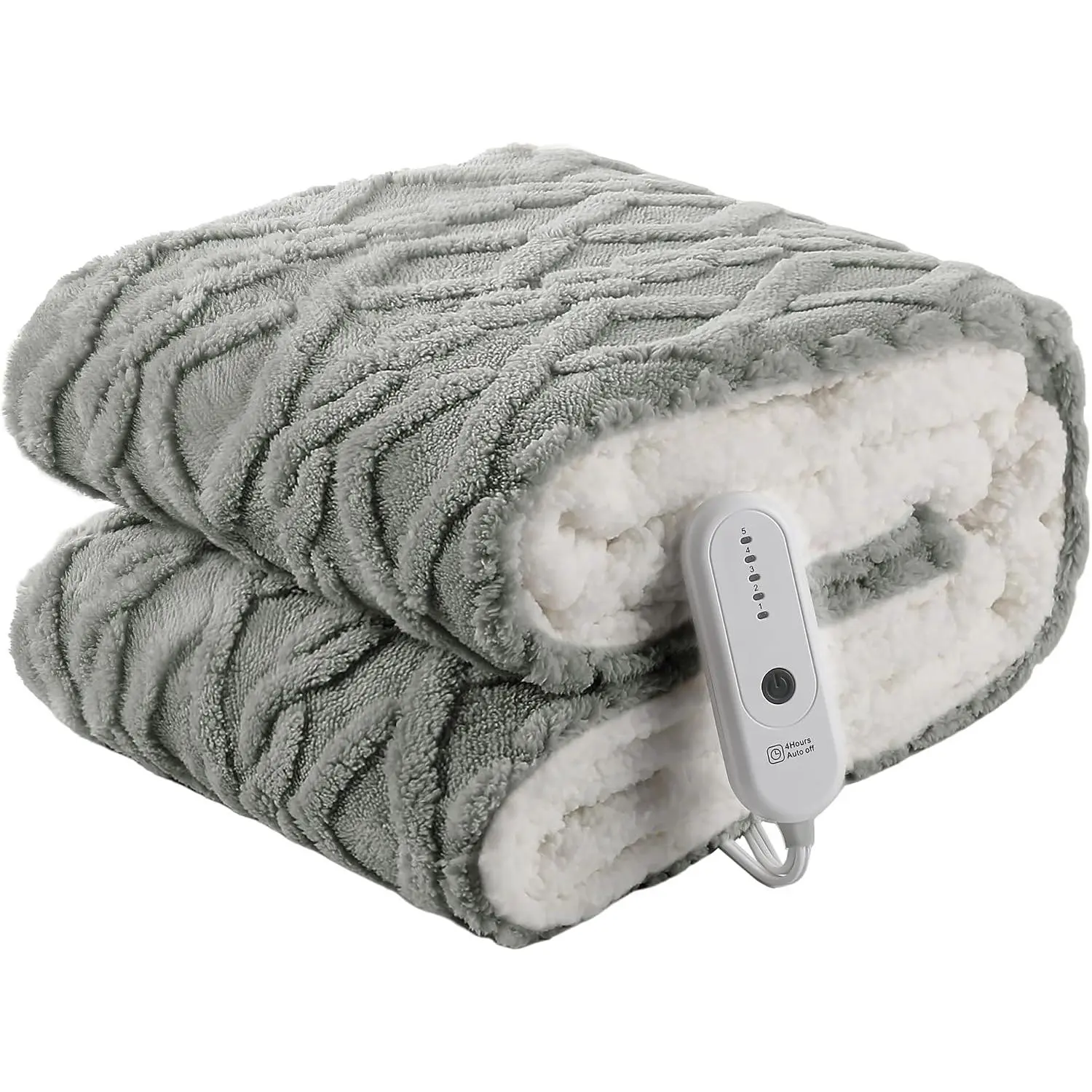 Heated Blanket Electric Throw 50''X60''- Ultra Soft Electric Blanket with  Stylish Design, 240g Plus 200g Sherpa, 5 Heating Levels and 4 Hours Auto Off, Machine Washable, Gray