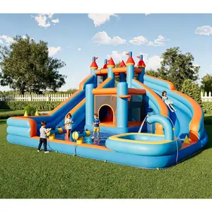 [DealsForYouDays][Summerwins]Vanacc Inflatable Bounce House, Water Slide with Jumping Area, Climbing Wall and Splash Pool, Indoor Outdoor Jumper for Big Children, Air Blower Included,Mother's Day Gifts