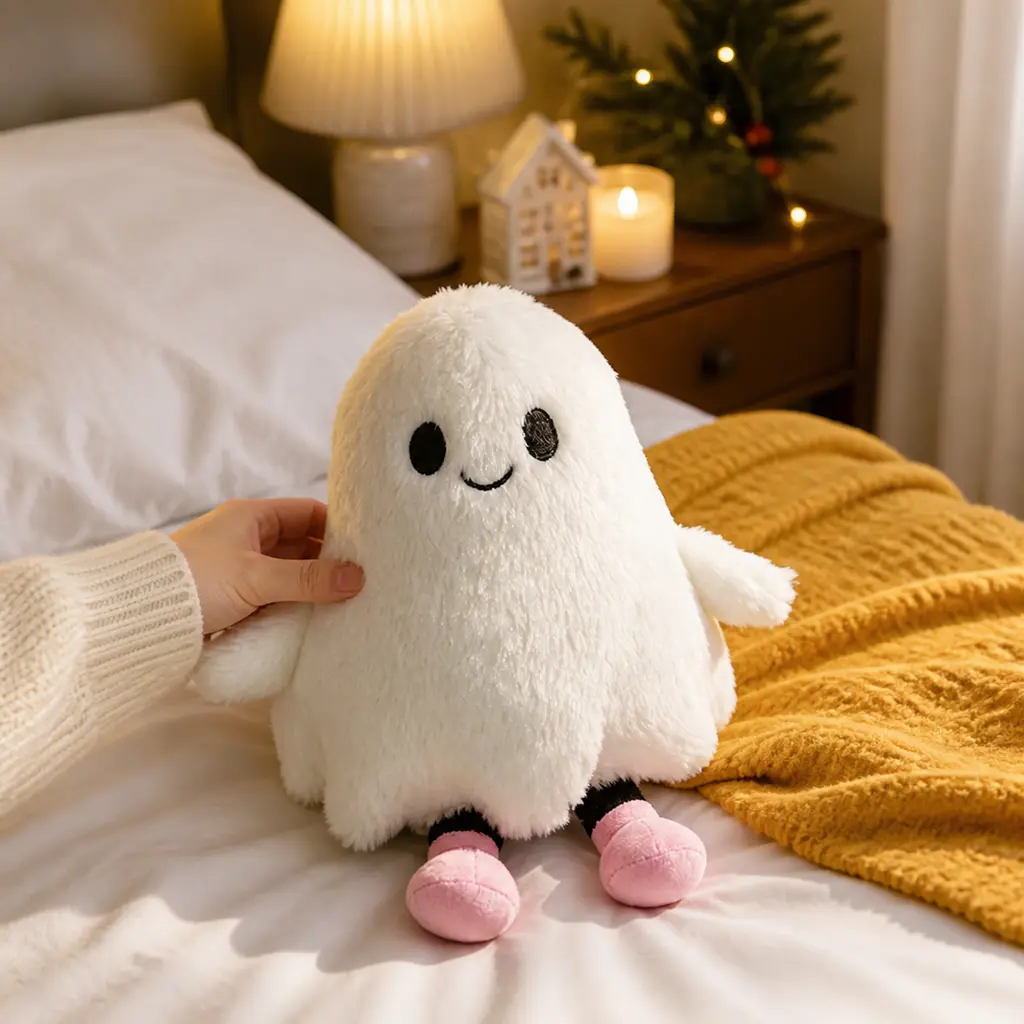 Halloween White Ghost Plush Decor, Cute Spooky Stuffed Ghost Figure for Bedroom, Desk, Sofa & Holiday Gift