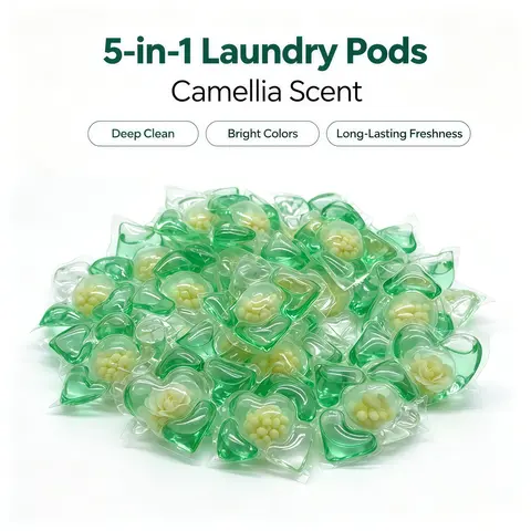 5‑in‑1 Laundry Detergent Pods, Scented Laundry Detergent, Camellia Scent, Long‑Lasting Fragrance, Fabric Softener, Deep Cleaning & Color Protection, Household & Travel Use, 30‑Pcs Bag | 60‑Pcs Tub | 700g Tub