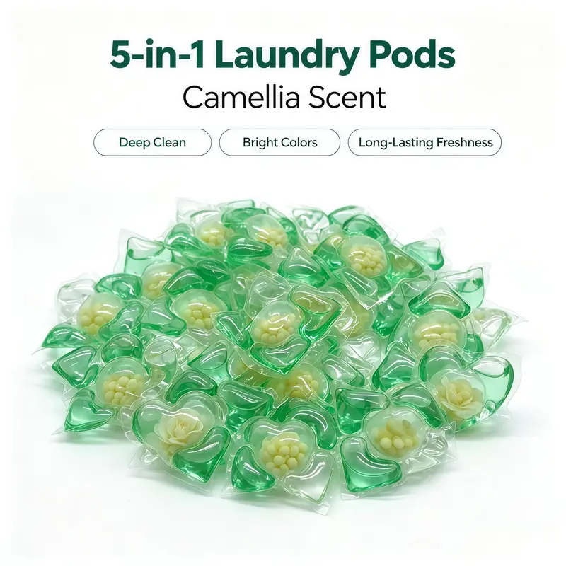 5‑in‑1 Laundry Detergent Pods, Scented Laundry Detergent, Camellia Scent, Long‑Lasting Fragrance, Fabric Softener, Deep Cleaning & Color Protection, Household & Travel Use, 30‑Pcs Bag | 60‑Pcs Tub | 700g Tub