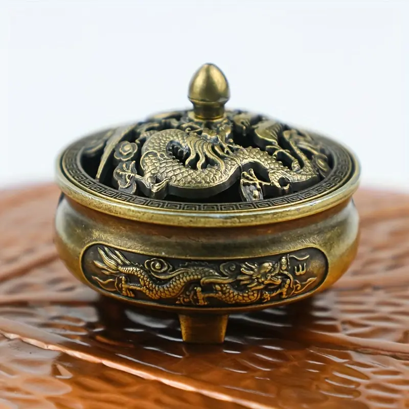 One pc Dragon and Phoenix Small Incense Holder, Incense Cone Incense Holder, Aromatherapy Ornament, Copper and Gold Hollow Metal Incense Holder, Iron Art, Zen Incense Holder, Aromatherapy Diffuser, Home Decoration, Room Decoration