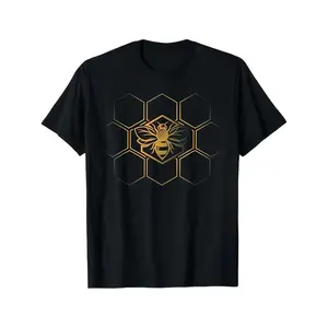 Men's Heavyweight Beekeeping T-Shirt, Gold Hive & Bee Pattern, Breathable Short Sleeve, Ideal Gift for Beekeepers