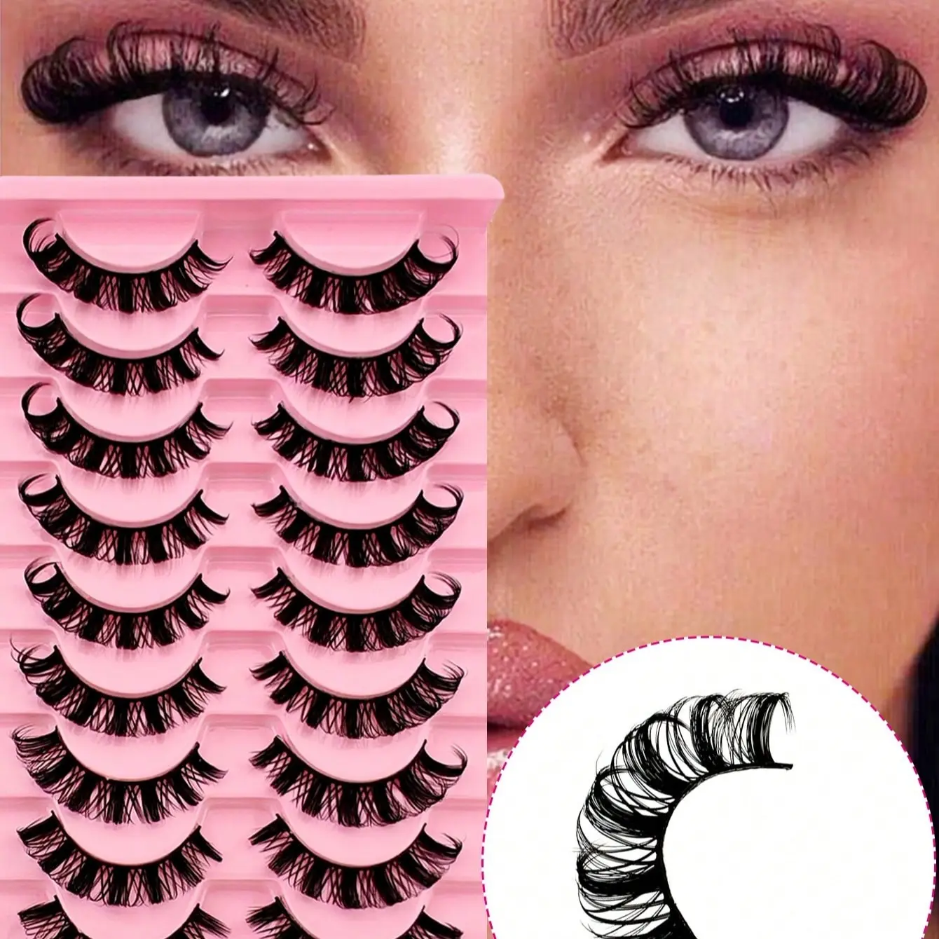 1 Box of 10 Pairs Premium Thin Russian Strip Lashes - Realistic Natural Appearance, Featherlight Wear, Gentle DD Curl Eyelashes for Soft Daily Makeup & Minimalist Outfits, Washable Reusable, Super Simple for Newbies, Lightweight, Faux Lashes