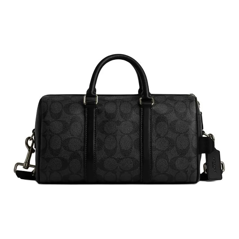 COACH Venturer Duffle 27 Travel Bag for Men – Signature Coated Canvas and Smooth Calf Leather, Black