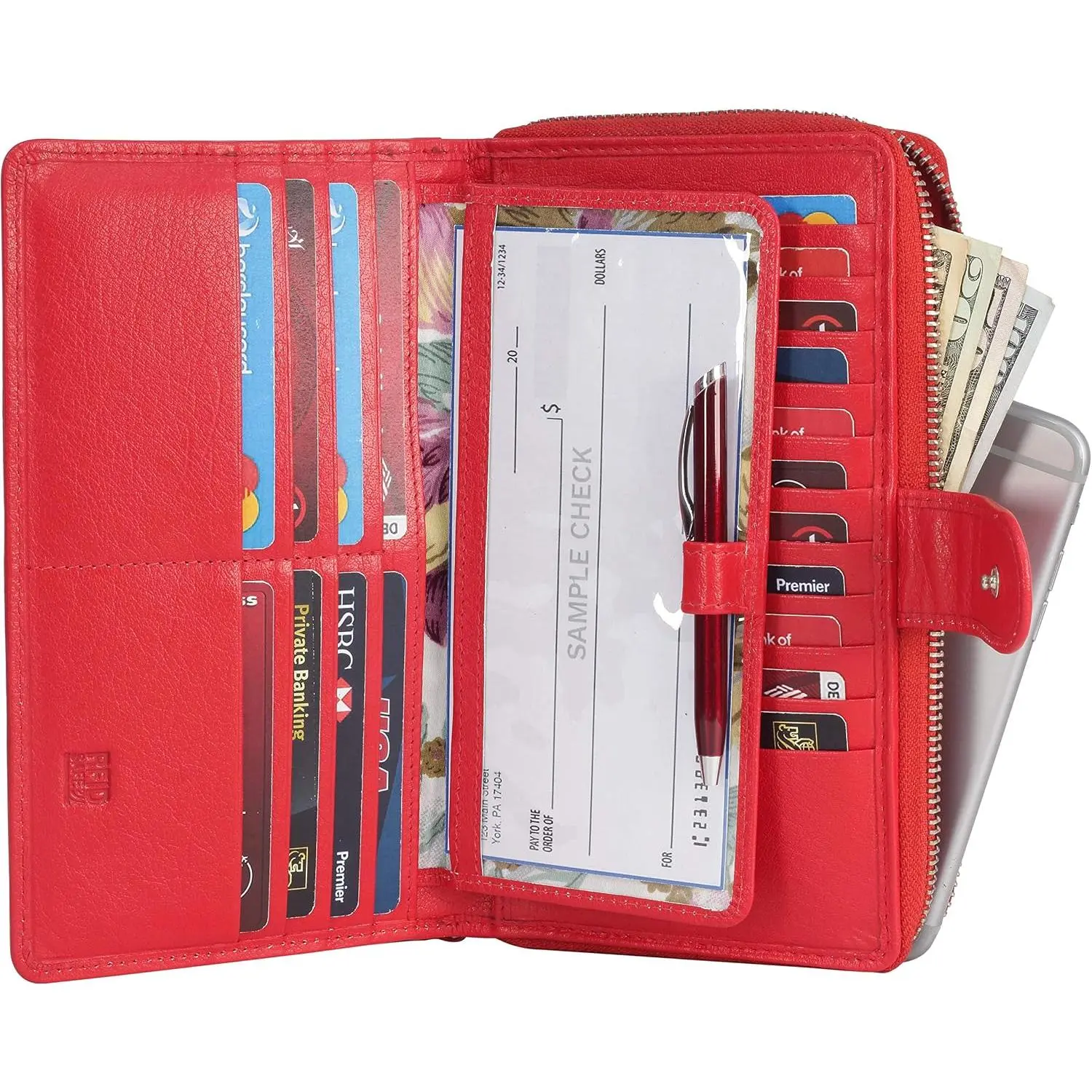 Big  RFID Blocking Leather Organizer Checkbook Wallets For Women - Clutch