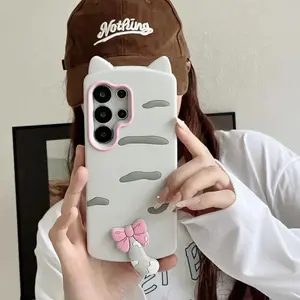 Kawaii 3D Cat Ears Tail Silicone Phone Case for Samsung Galaxy S23 S24 S25 S26 Ultra FE A56 A55 A36 A35 A26 A17 A16 A24 A25 A26
