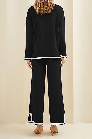 Women’s 2 Piece Sweater Sets Long Sleeve Knit Pullover and Wide Leg Pants Tracksuit for Stylish Lounge WearGift