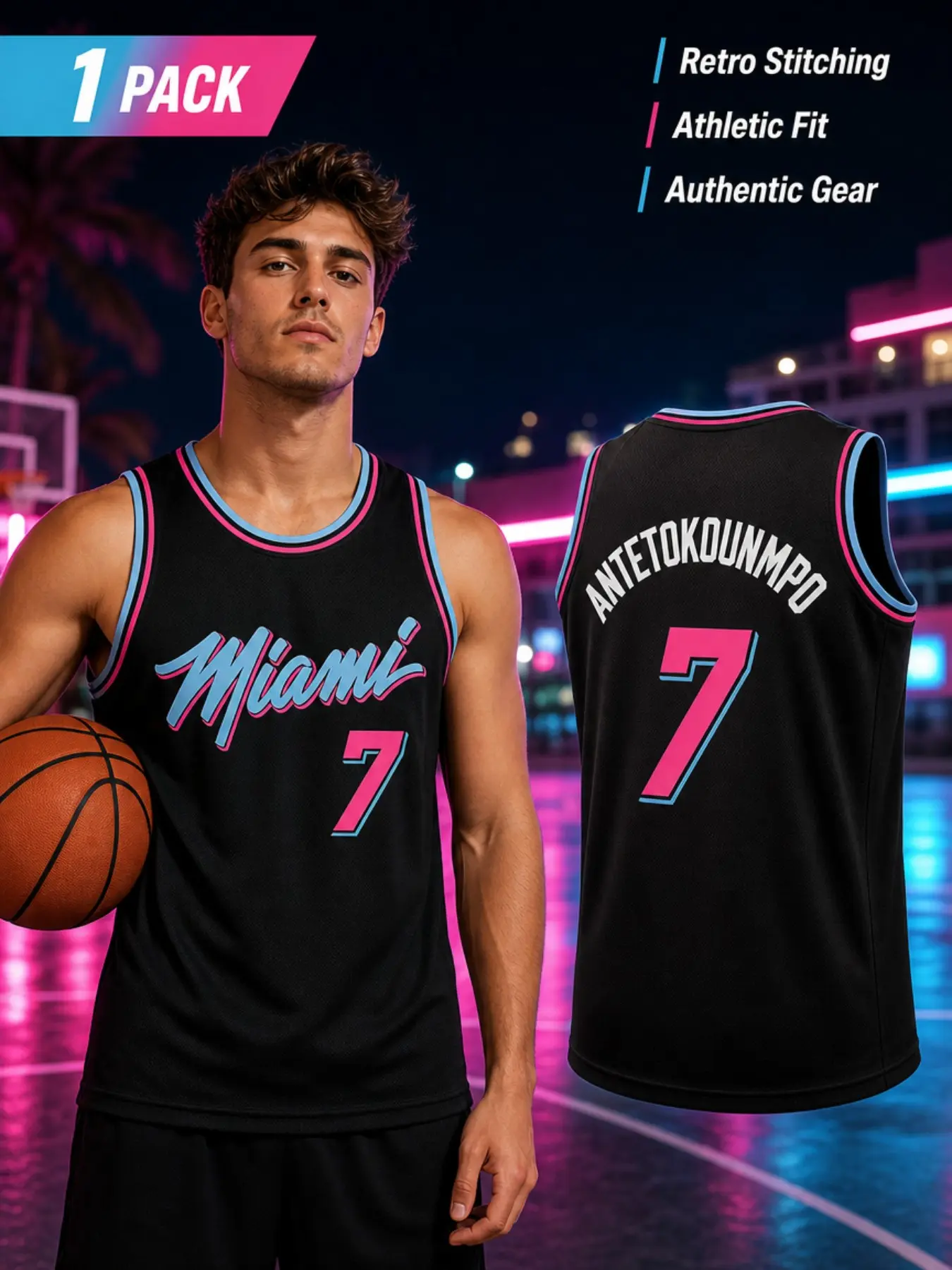 Miami #7 Embroidered Basketball Jersey Unisex Classic Sleeveless Breathable Sports Tank Top Casual Uniform for Men Women
