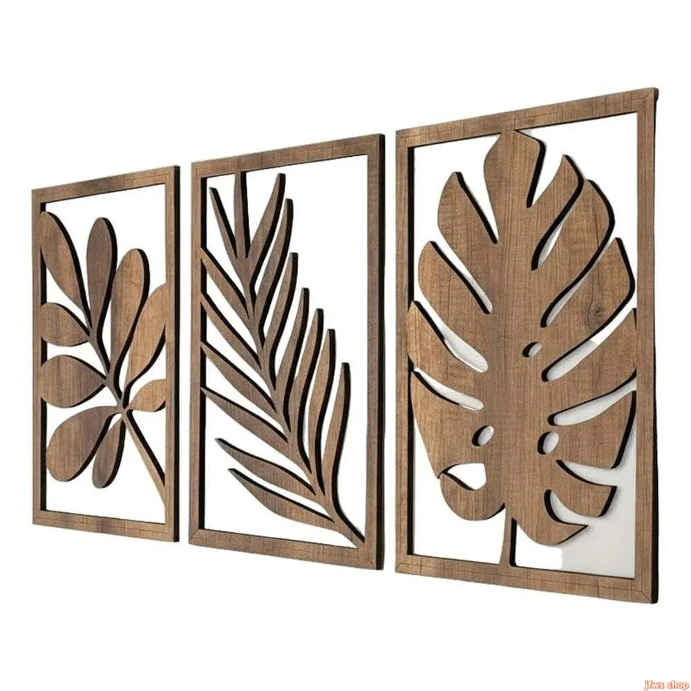 2026 New 3 Piece 2D Flat Wood Leaf Wall Art Sculpture Set, Nature Inspired Large Botanical Wall Decor with Rustic Farmhouse Style, Handcrafted Wooden Wall Hanging for Living Room Bedroom Office, Easy to Install 11.8 x 8.66 Inch Modern Rustic Plant Art tik