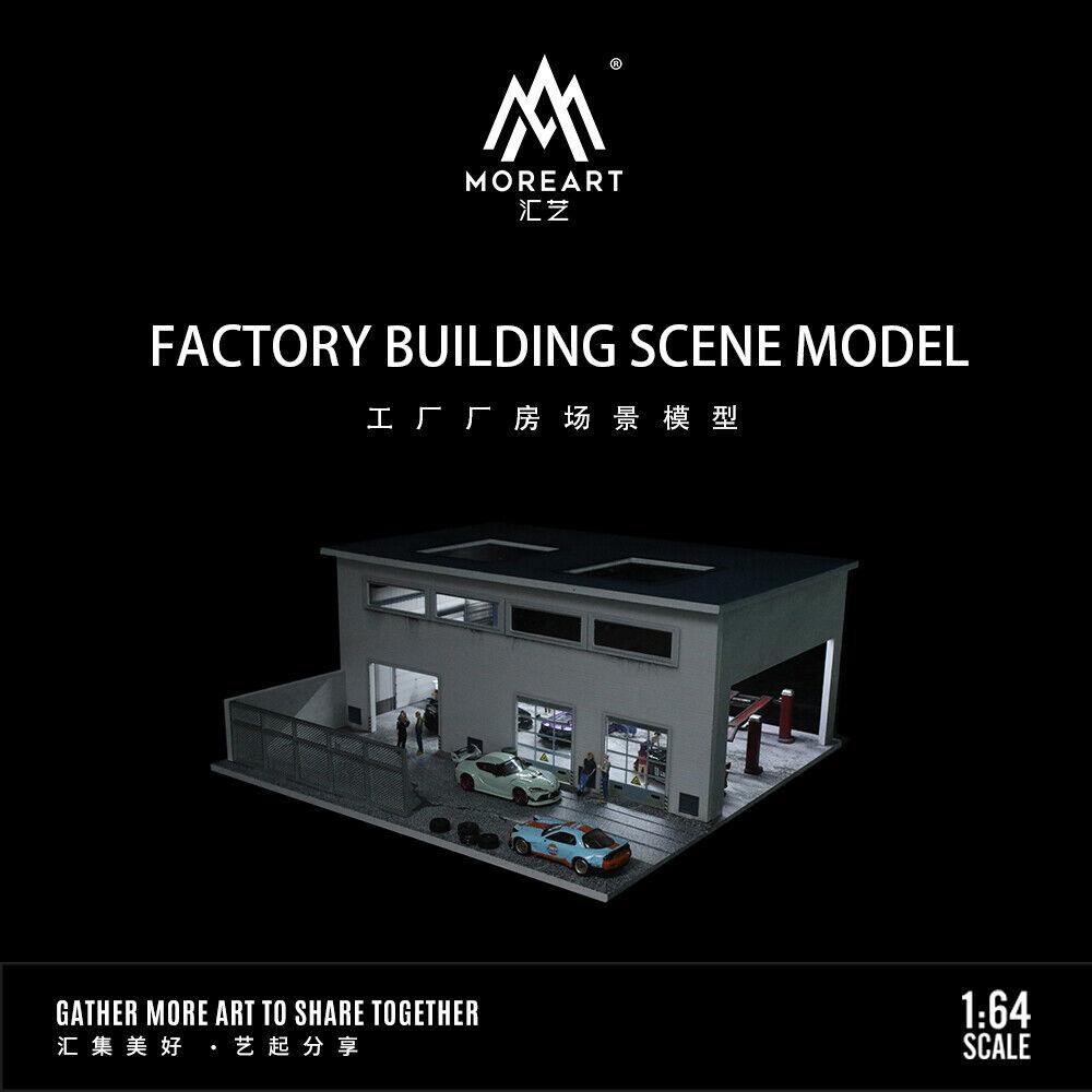 Diorama 1/64 Scale Car Garage Model LED Lighting City Street View Factory Building Car Parking Lot Scene Display Model Collection Gift Toy