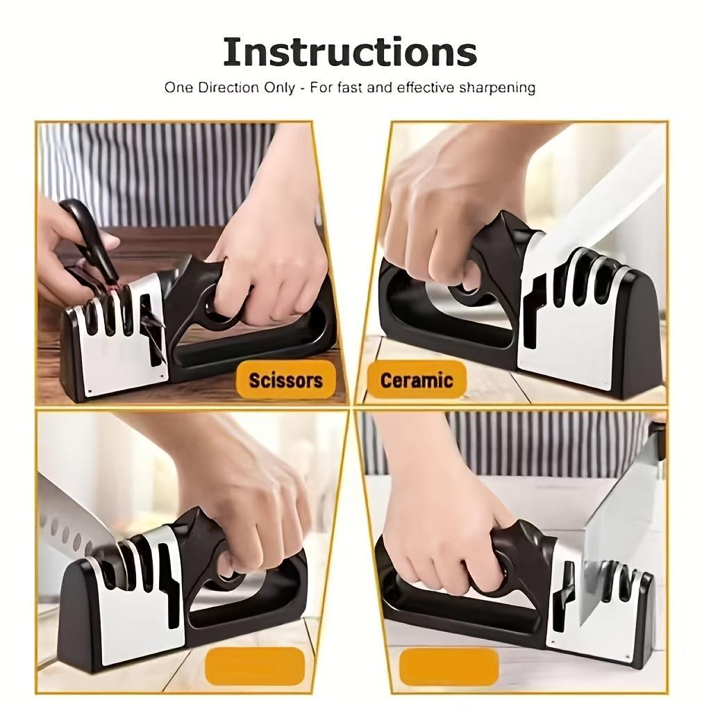 4-In-1 Professional Kitchen Cutting Tool Grinder | Fast, Easy, And Efficient Sharpener For Various Cutting Tools - Anti-Slip Base, Suitable For Home And Restaurant Use, Made Of Abs