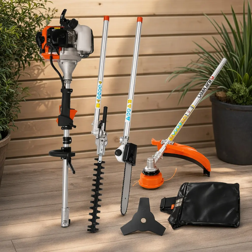 52CC 4-in-1 Gas Garden Tool Combo Lawn Care & Landscaping Equipment: Pole Saw, Hedge Trimmer, String Trimmer, Brush Cutter with Tool-Free Attachment System, EPA Compliant, Lawn Care Equipment