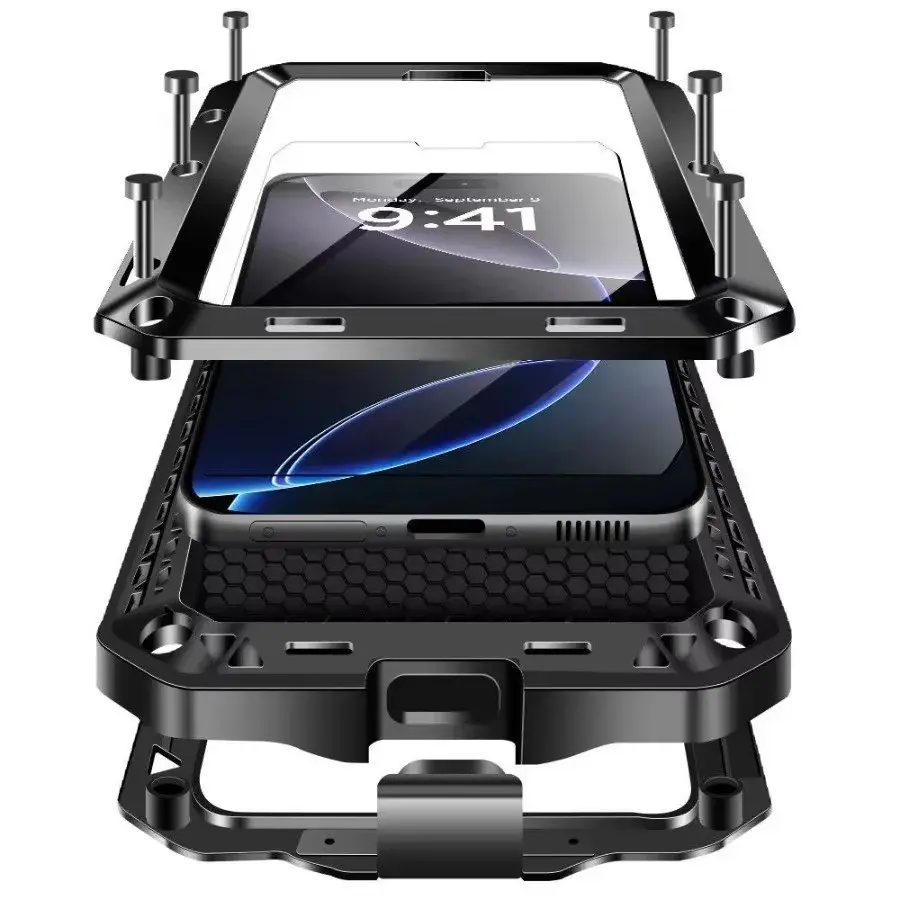 Heavy duty armored aluminum phone case, for iPhone 17 16 15 14 13 Promax 16 15 14 Plus 16e17e anti drop protective case