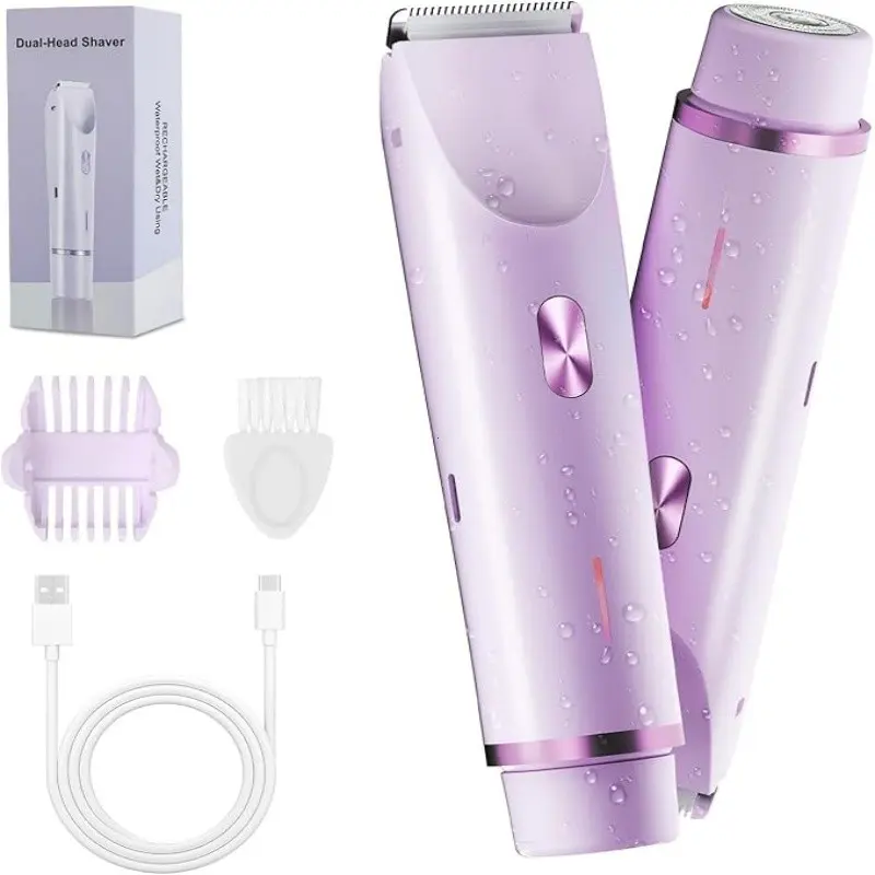 Rechargeable Electric Shaver and Hair Removal Device, Dual-Head Pain-Free Trimmer for Face & Body, Summer Gift for Bikini Care