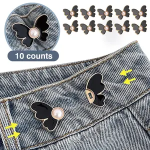 10 Counts Butterfly Waist Cinching Button, Invisible Pant Size Reducer - Quick Fix for Loose Pants/Skirts with 3-Level Adjustment
