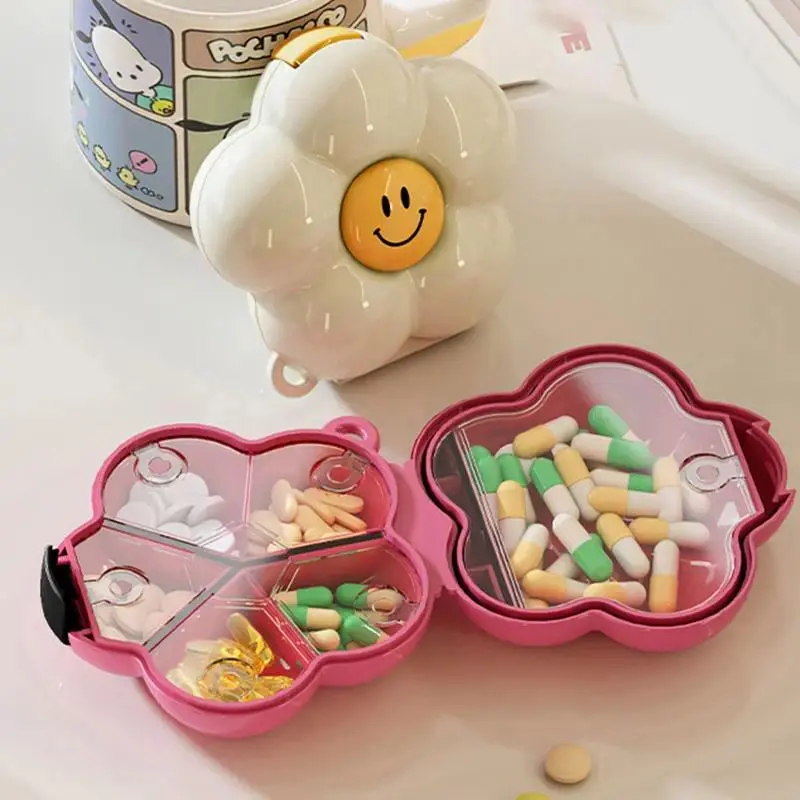 Floral Travel Size Pill Organizer - Light & Durable, Moisture Guard, Spill-Resistant Non-Wooden Synthetic Sealed Box, Mini Travel Products for Commute, Healthcare Aid, Unisex Fashion Accessory