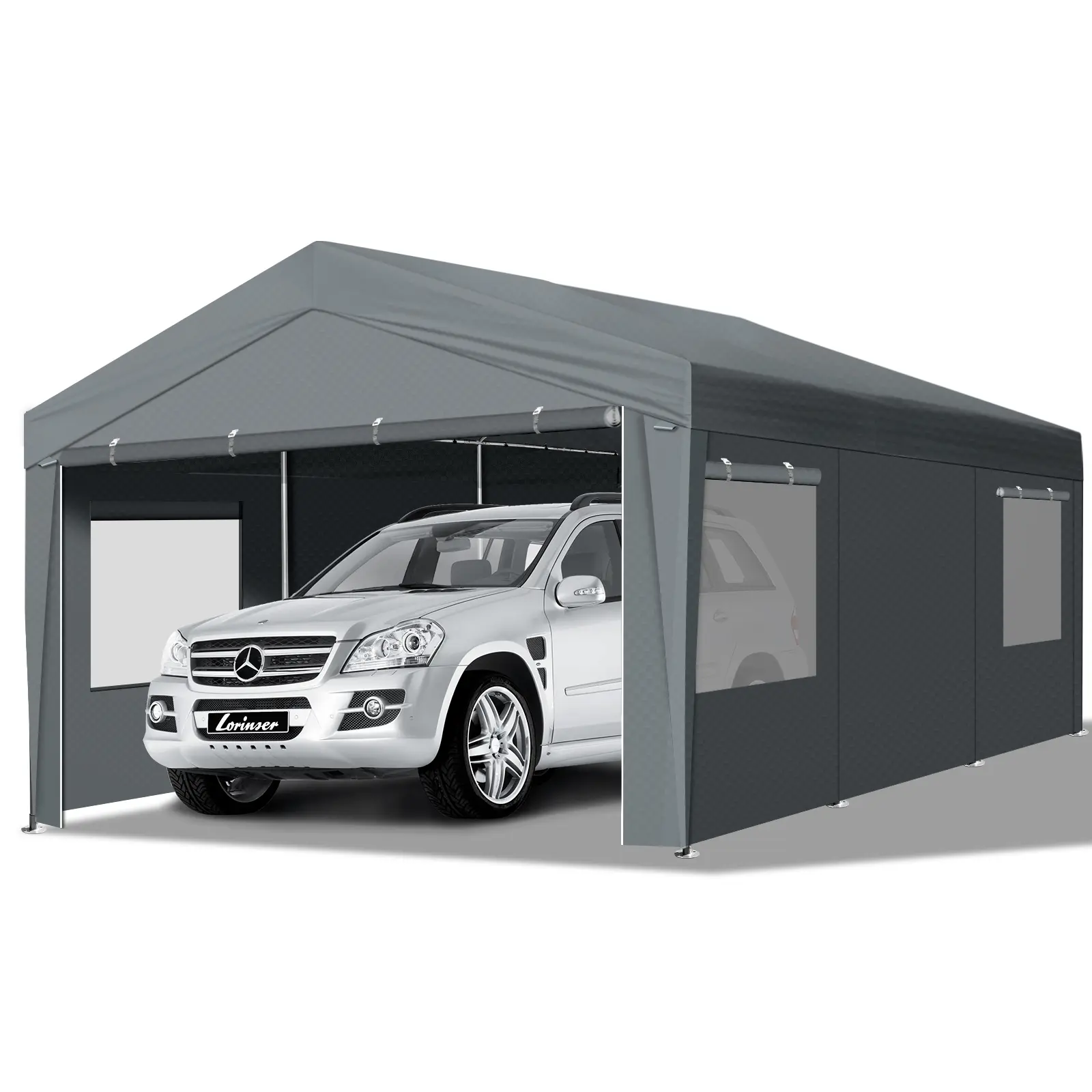 Portable Garage 12 x 20 ft, Heavy Duty Carport with Sturdy Galvanized Steel Frame and Waterproof Cover, Outdoor Car Shelter with Removable Sidewalls & Roll-Up Door for SUV, Truck, Boat, Heavy Duty Material, Exterior, Steel Pipe, Secure