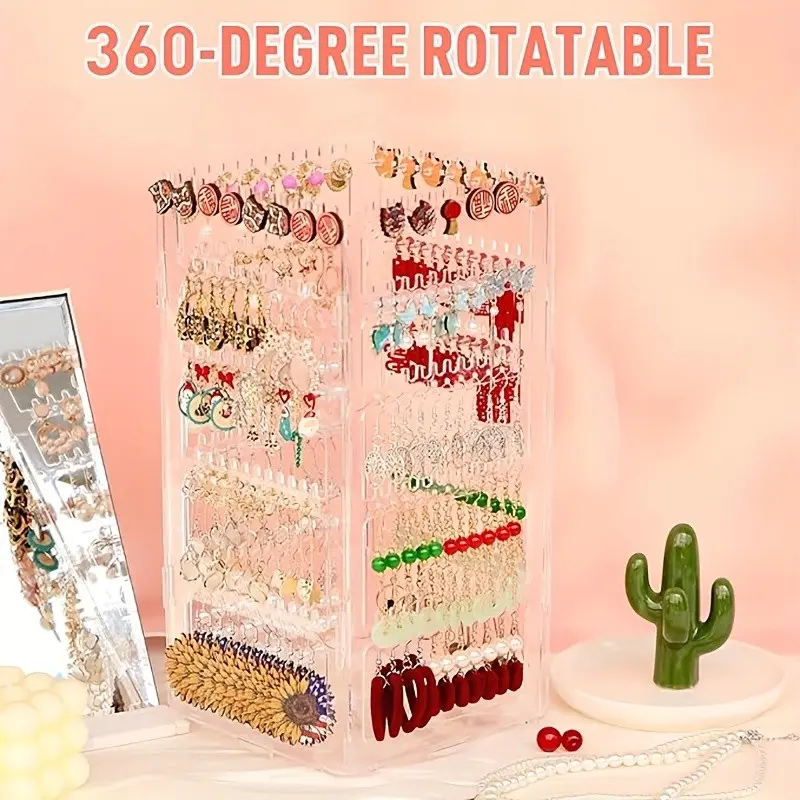 Rotating Earring Rack Jewelry Display Box, Large Capacity Storage for Earrings Pins Necklaces, Home Commercial Use, Hanging Design